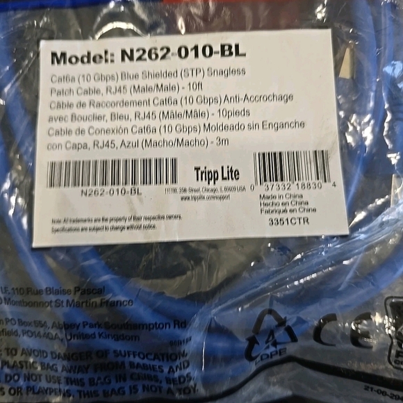 New Tripp Lite Model N262-010-BL Cat6a 10 Gbps Blue Shielded  Patch Cable RJ45 - Picture 2 of 5